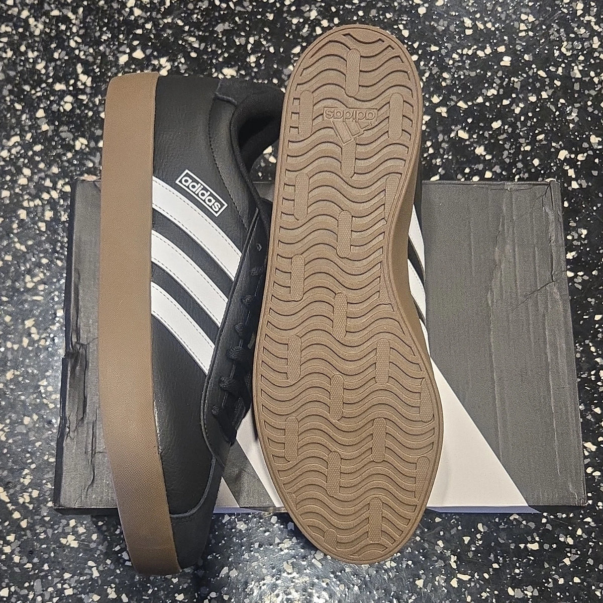 Adidas VL Court 3.0 Black/White Gum Low Top Leather Lace Up